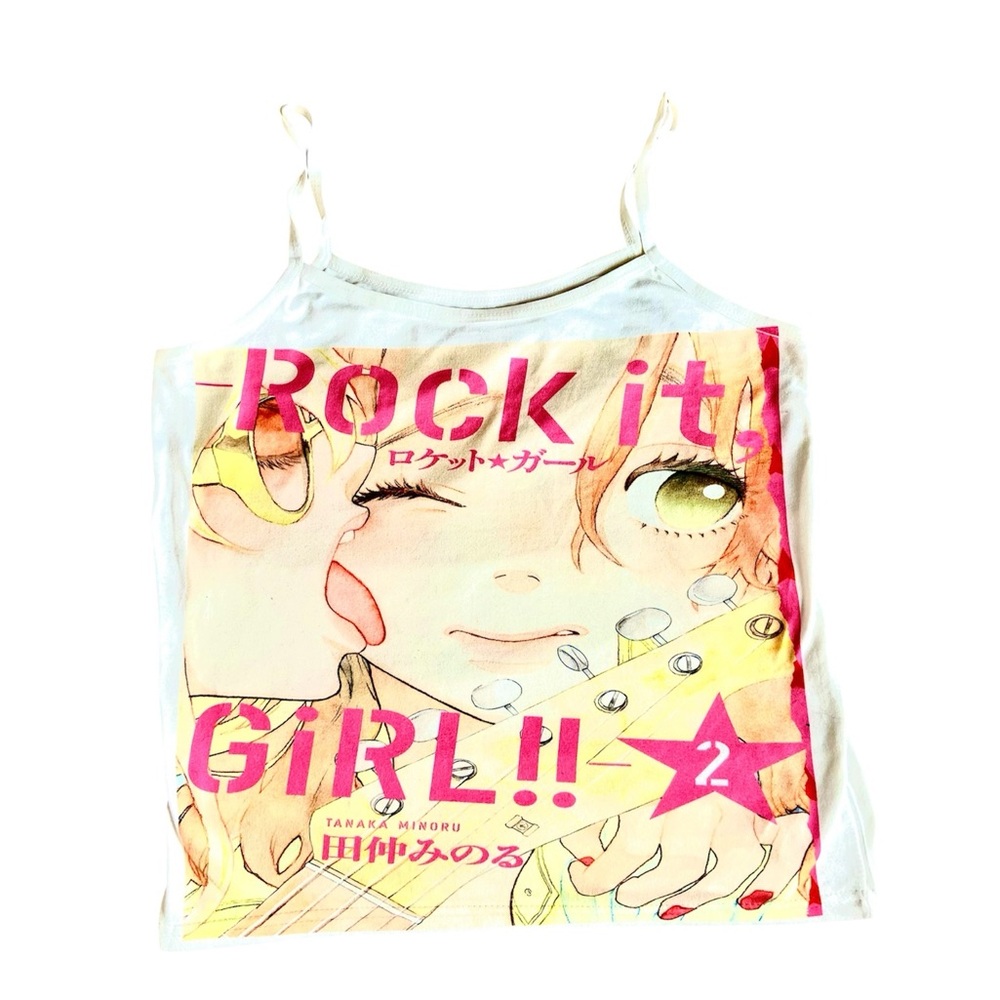 Anime Girl Graphic Design Tank Top Pink Yellow